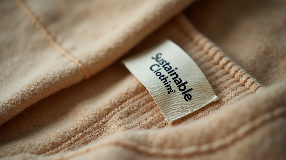 Close-up view of a sustainable clothing label made of organic materials