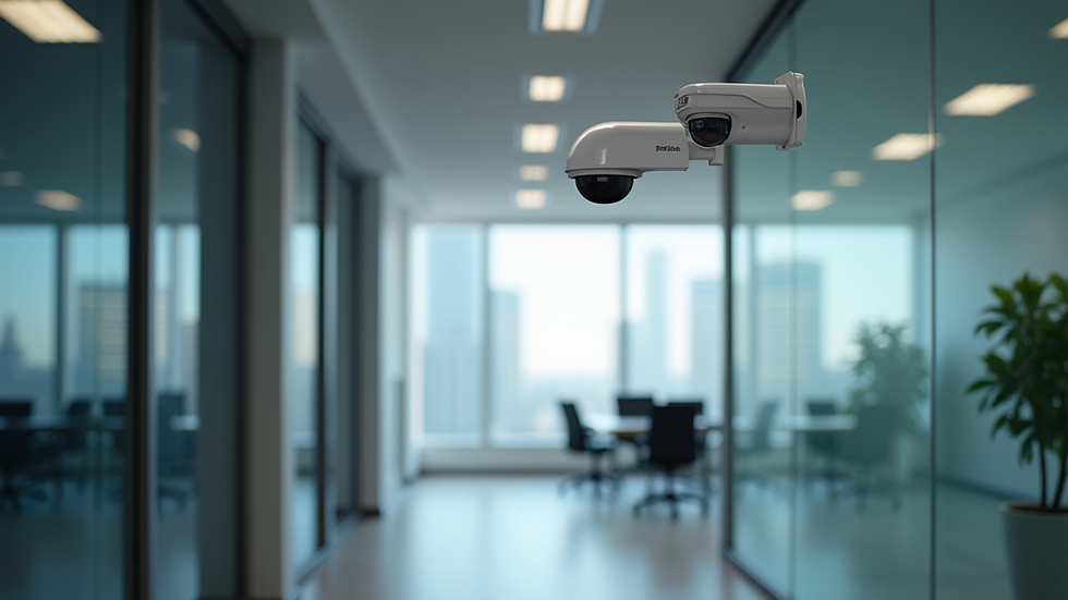 Eye-level view of a corporate office with security cameras installed