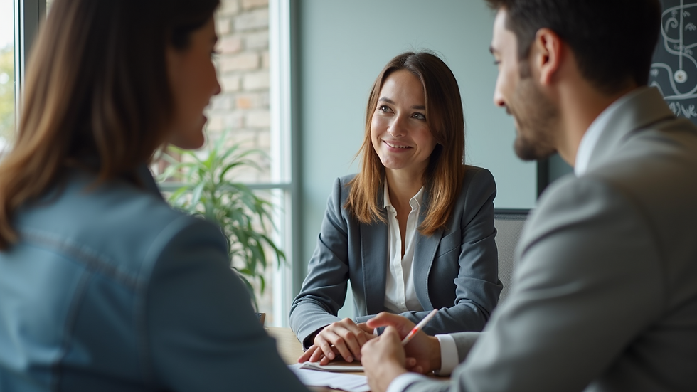 Eye-level view of a business professional discussing MCA leads with a client