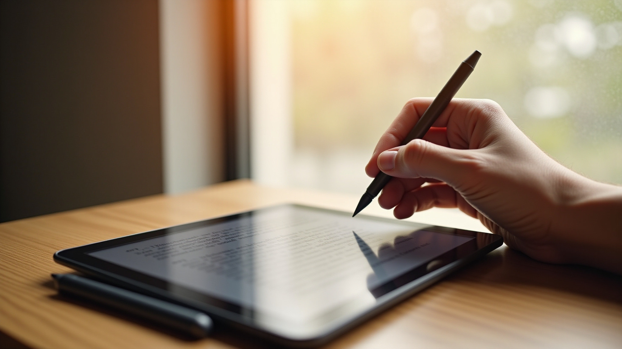 hand writing on tablet with electronic "pen"
