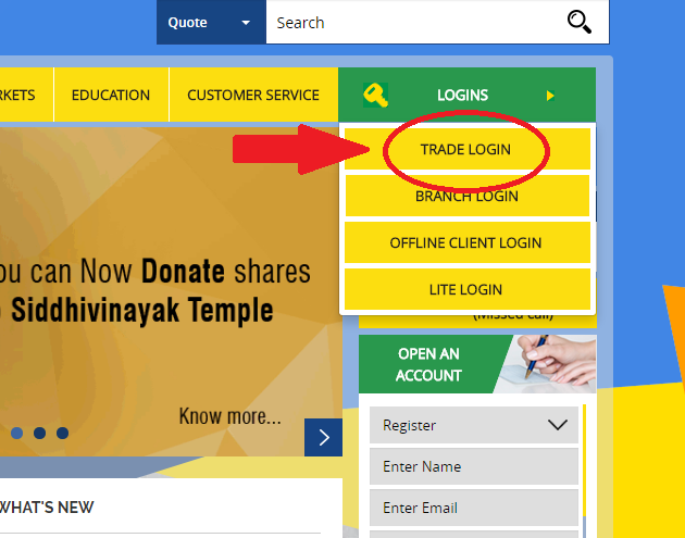 How to buy a stock using SBI demat account - Select 'Trade Login'