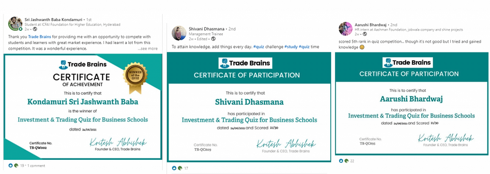 trade brains quiz competition certificates