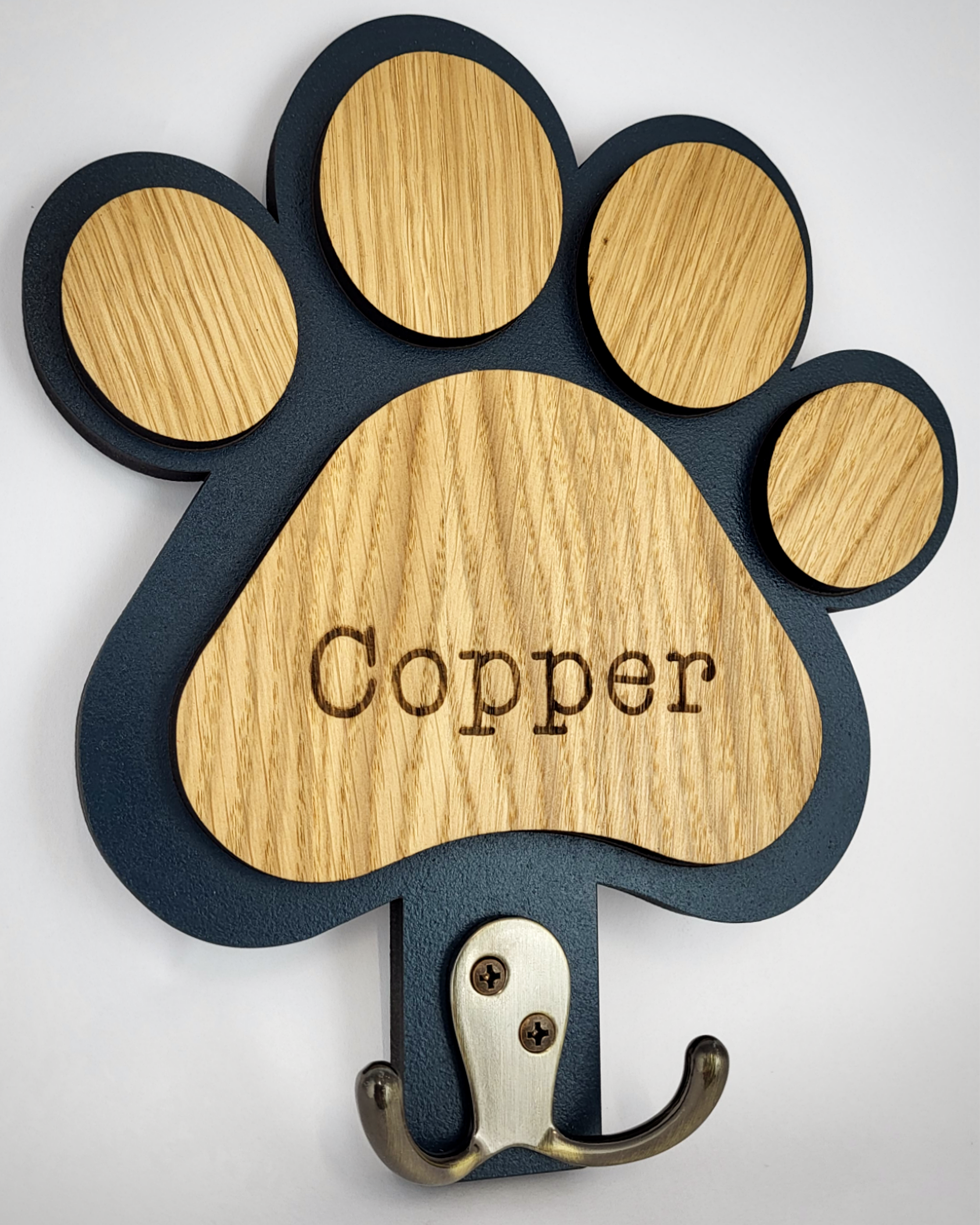 Personalised Dog Lead Holder / Double Hook With Antique Brass Finish