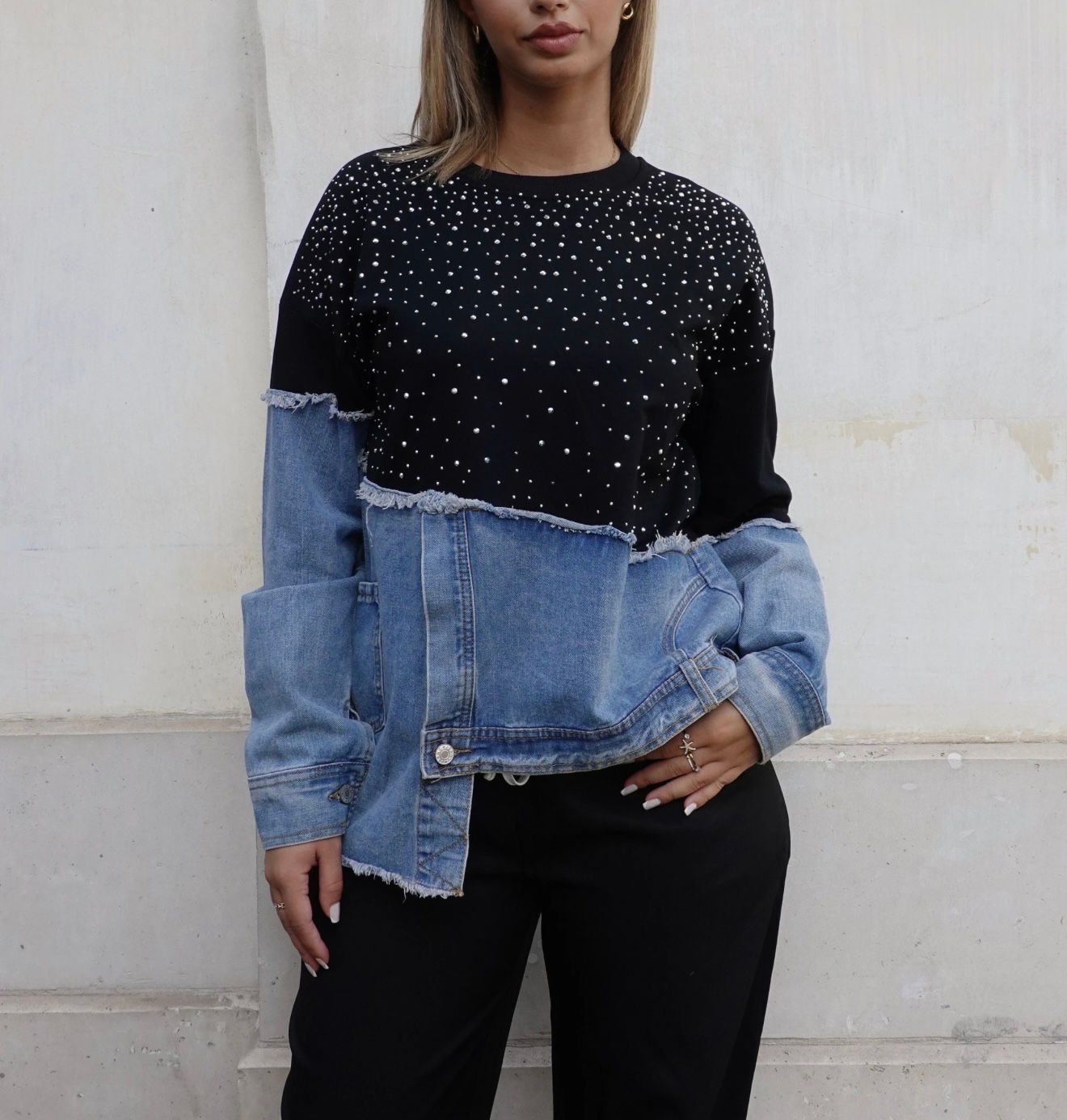 Sweet noir et jean à strass 
