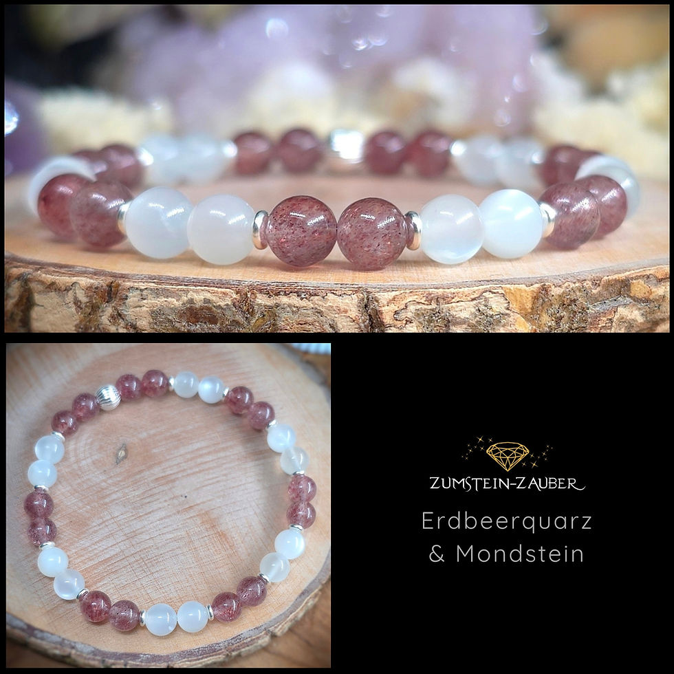 Armband Erdbeerquarz und Mondstein