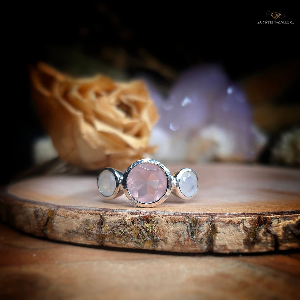 Fingerring Rosenquarz weisser Labradorit