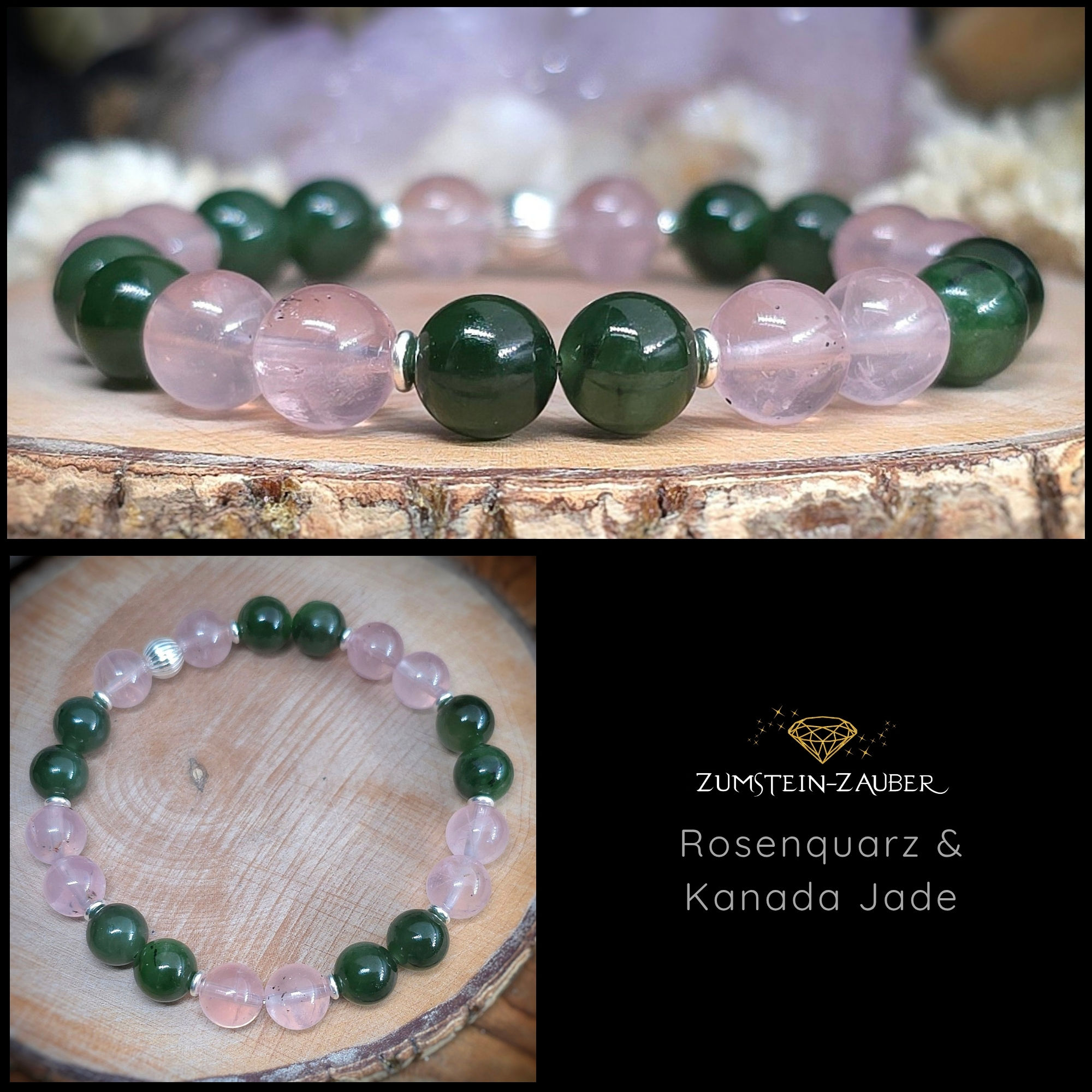 Armband Rosenquarz und Kanada Jade