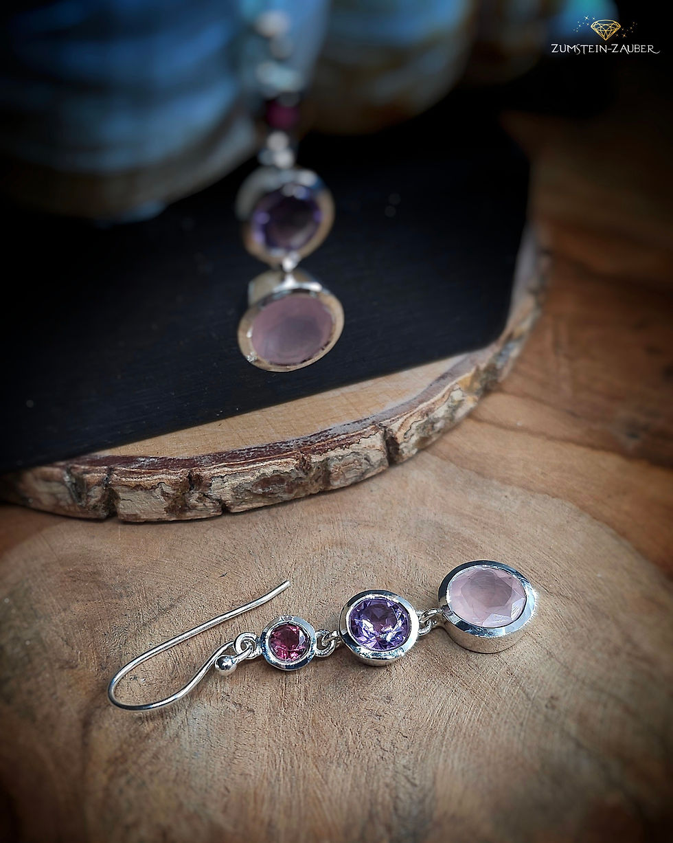 Miniaturbild: Ohrhänger - Rubellit , Amethyst & Rosenquarz