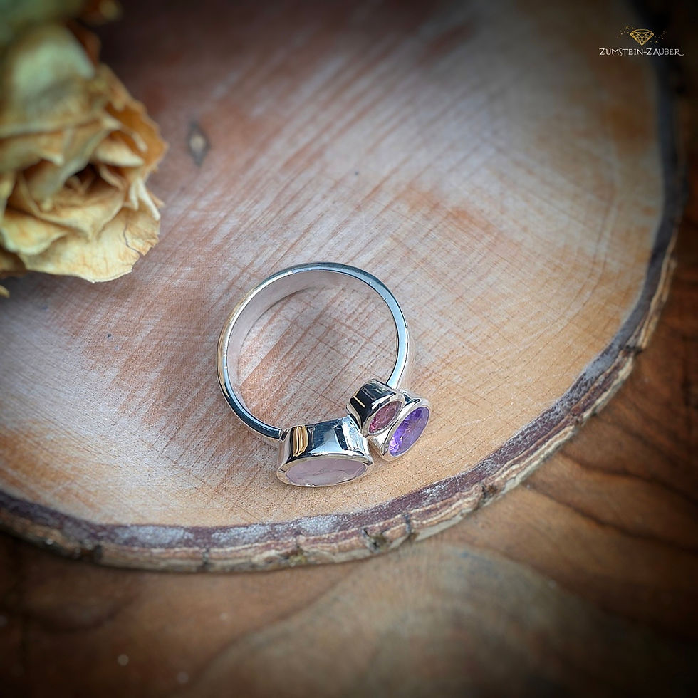 Miniaturbild: Fingerring Rosenquarz, Amethyst und Rubellit von Oben
