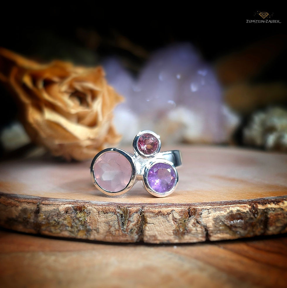 Fingerring Rosenquarz, Amethyst und Rubellit