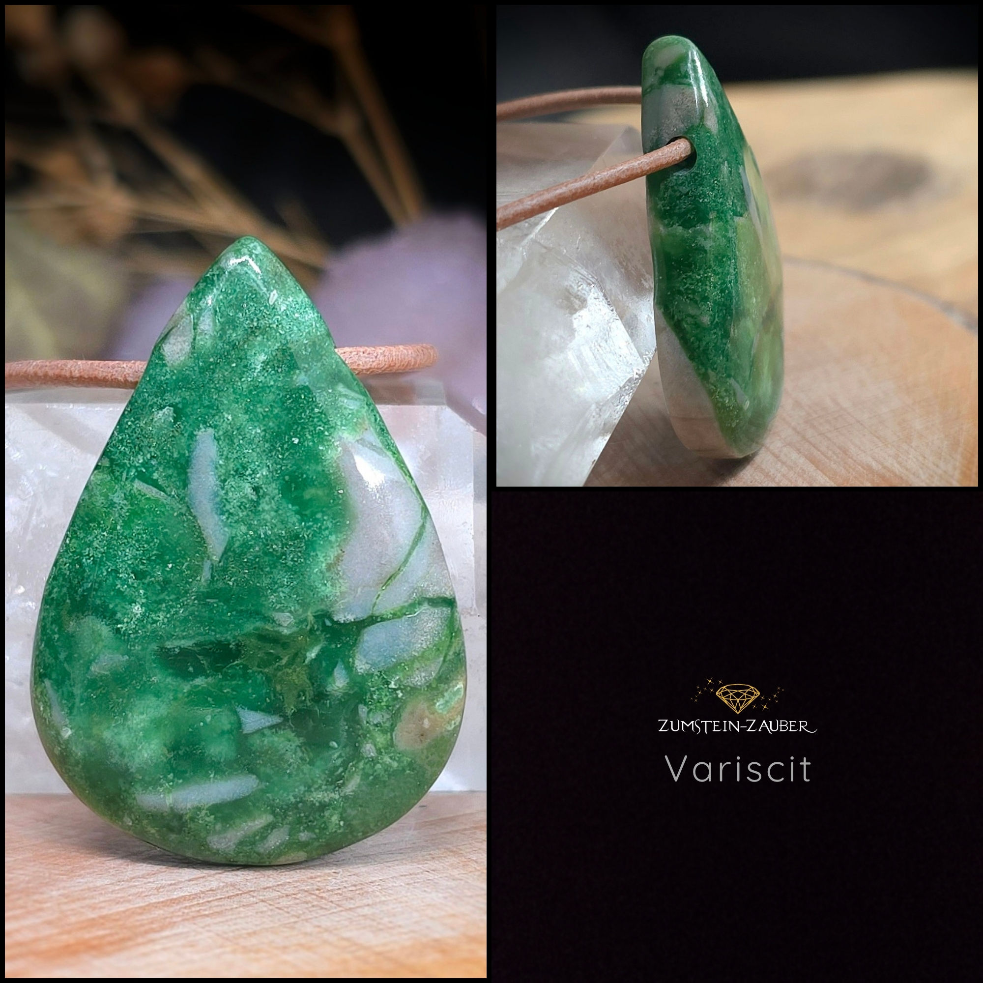 Variscit Anhänger am Lederband