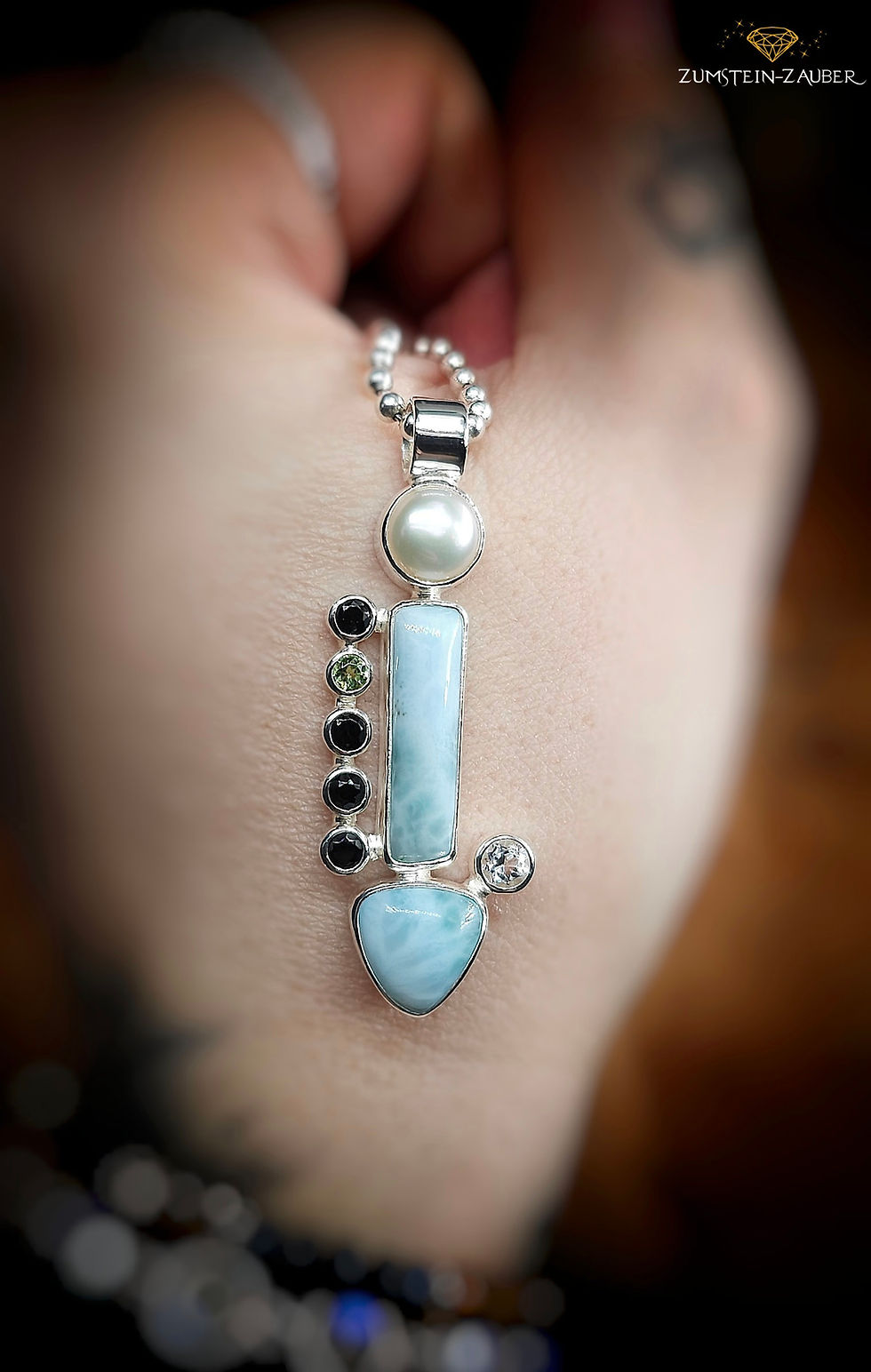 Miniaturbild: Anhänger - Larimar, Spinell, Perle, Topas & Peridot