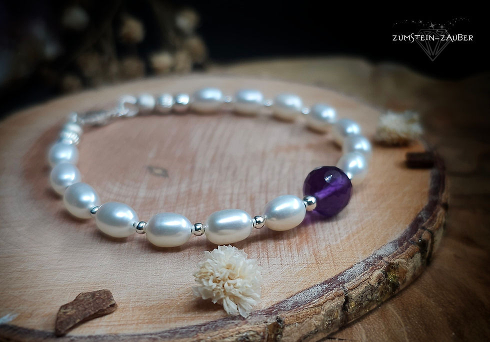 Miniaturbild: Armband - Süsswasserperlen & Amethyst
