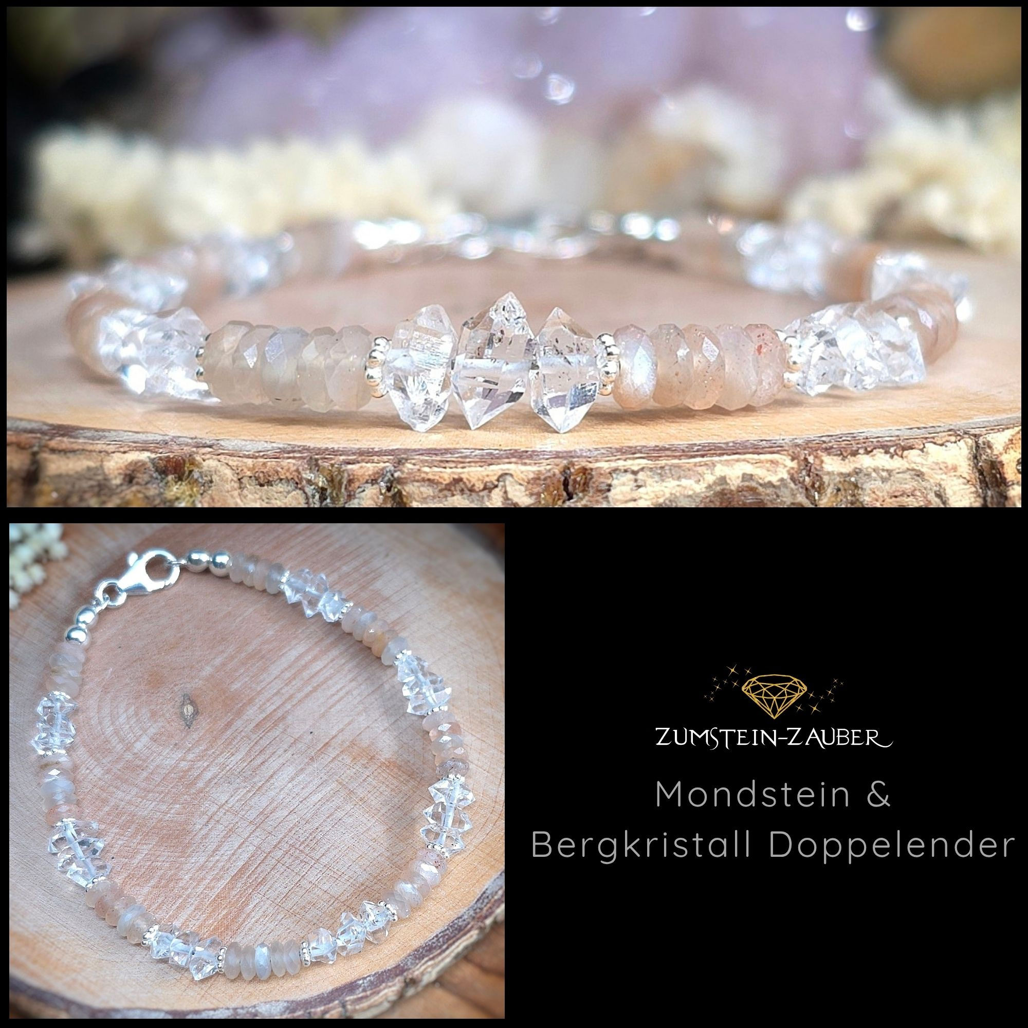 Armband - Mondstein & Bergkristall Doppelender