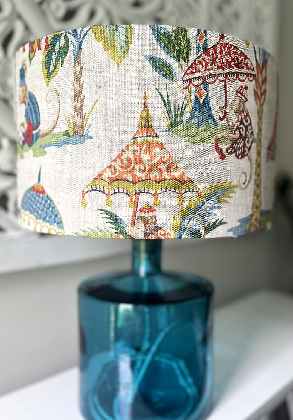 Thumbnail: monkey lampshade on blue lamp base