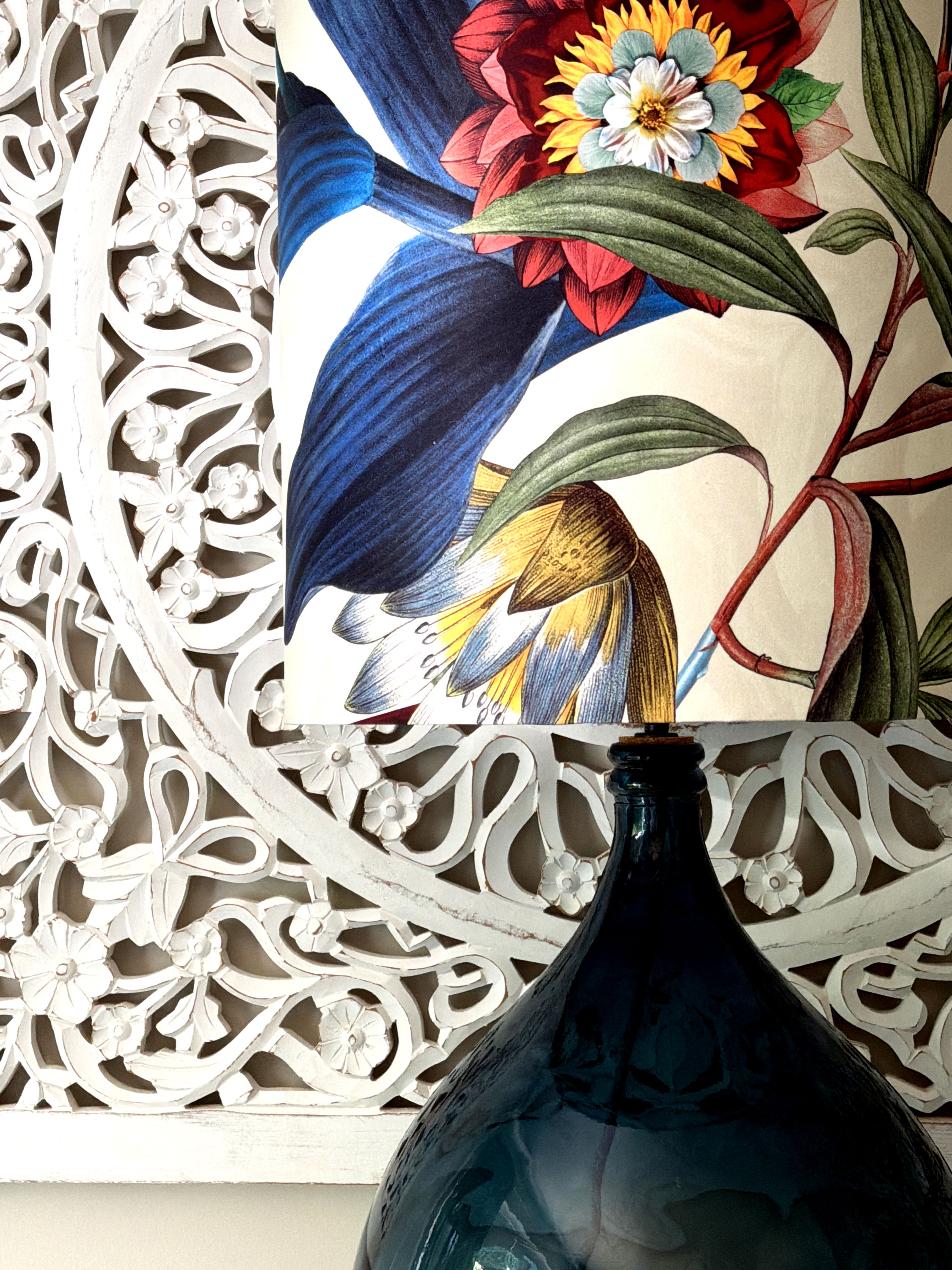 christian lacroix lampshade on blue glass base