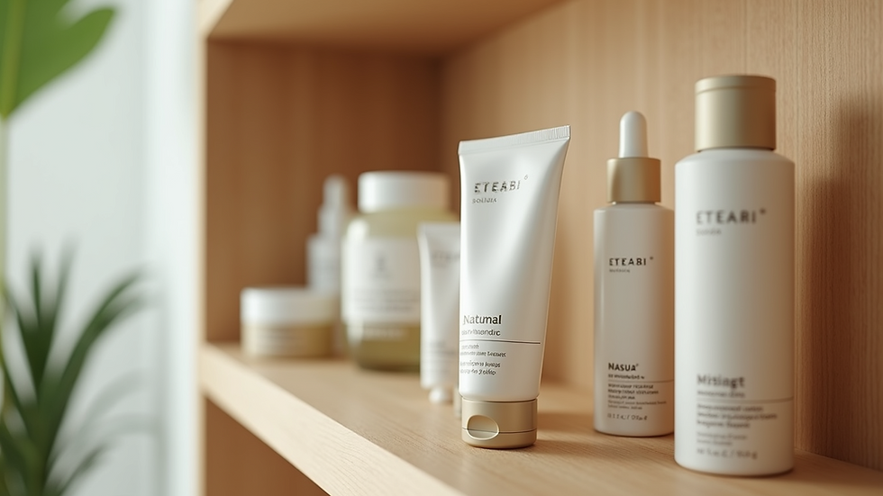 Eye-level view of a skincare shelf with natural Australian products