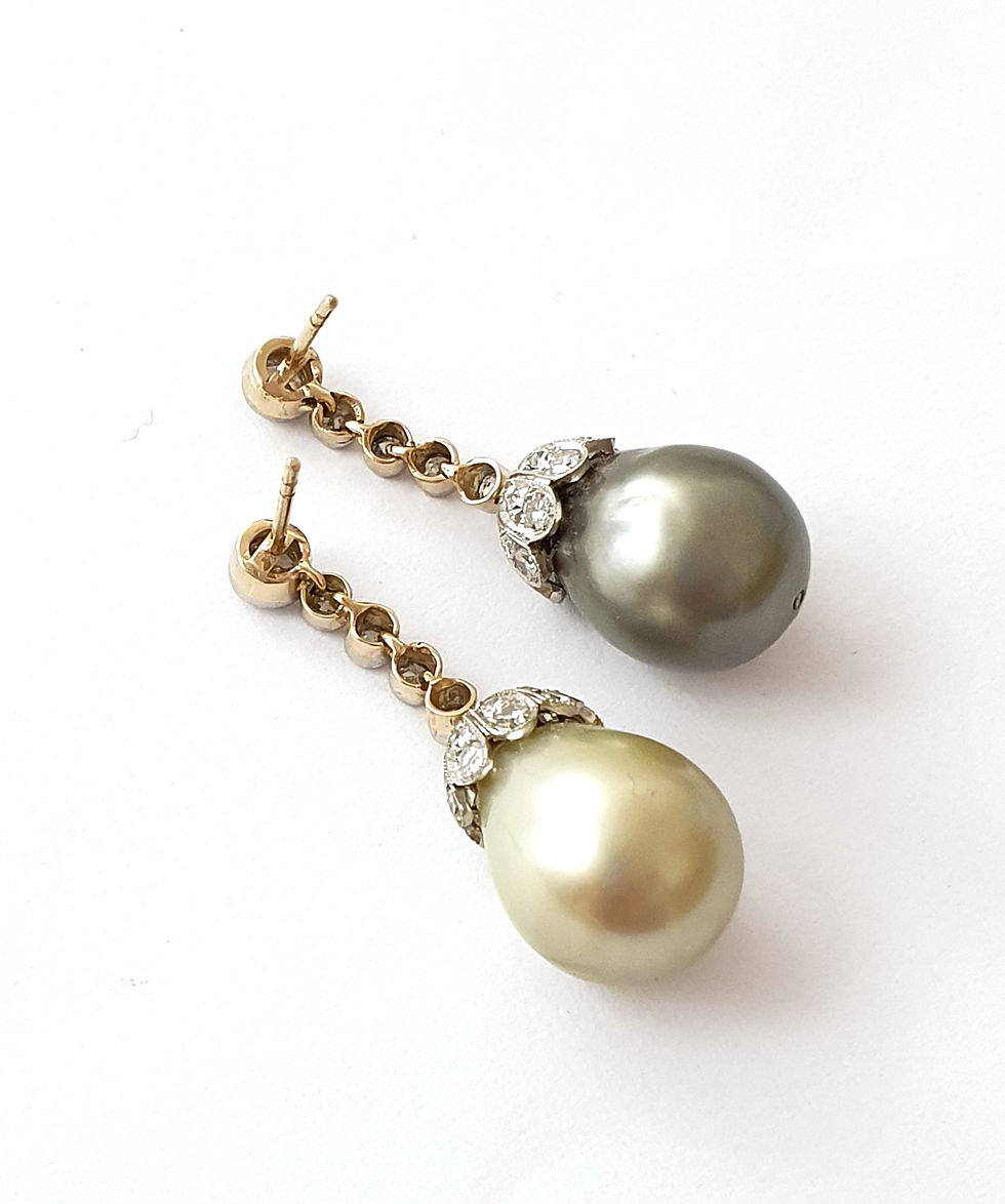 Miniaturbild: 1 Paar Diamant-Ohrhänger mit Südsee-und Tahitizuchtperle "Chandelier"