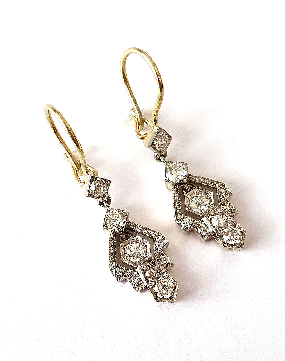 Miniaturbild: 1 Paar Diamant-Ohrhänger im Art Déco Stil