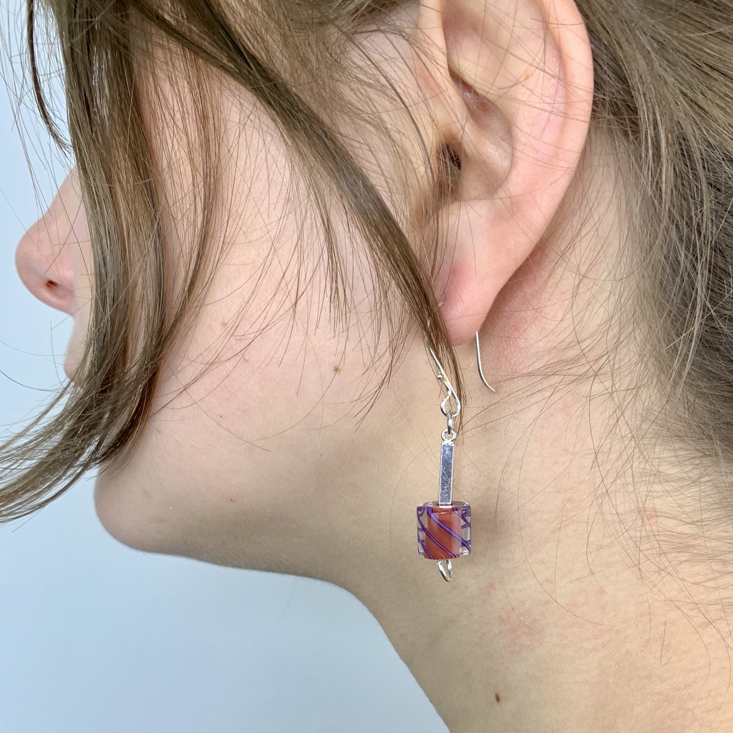 Cafe Earrings (Opaque Red with Purple Stripes)