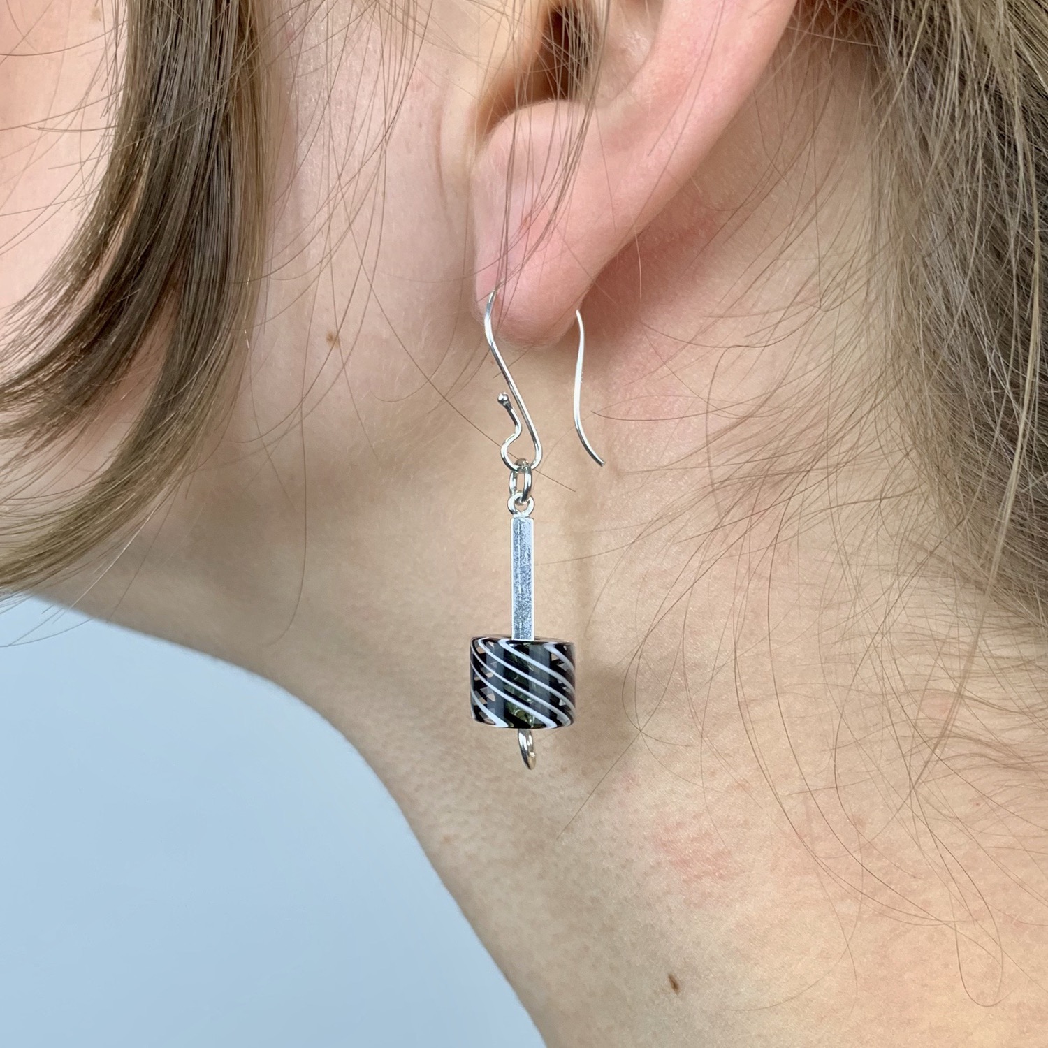 Cafe Earrings (Black with B&W Stripes)