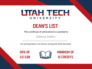 Congratulations to Dakota Hafen. Tilman and Jennifer Hafen of the Old Mill Ward are her parents.Dakota