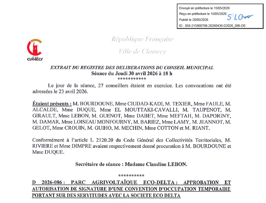 Délibération du conseil municipal de Clamecy
