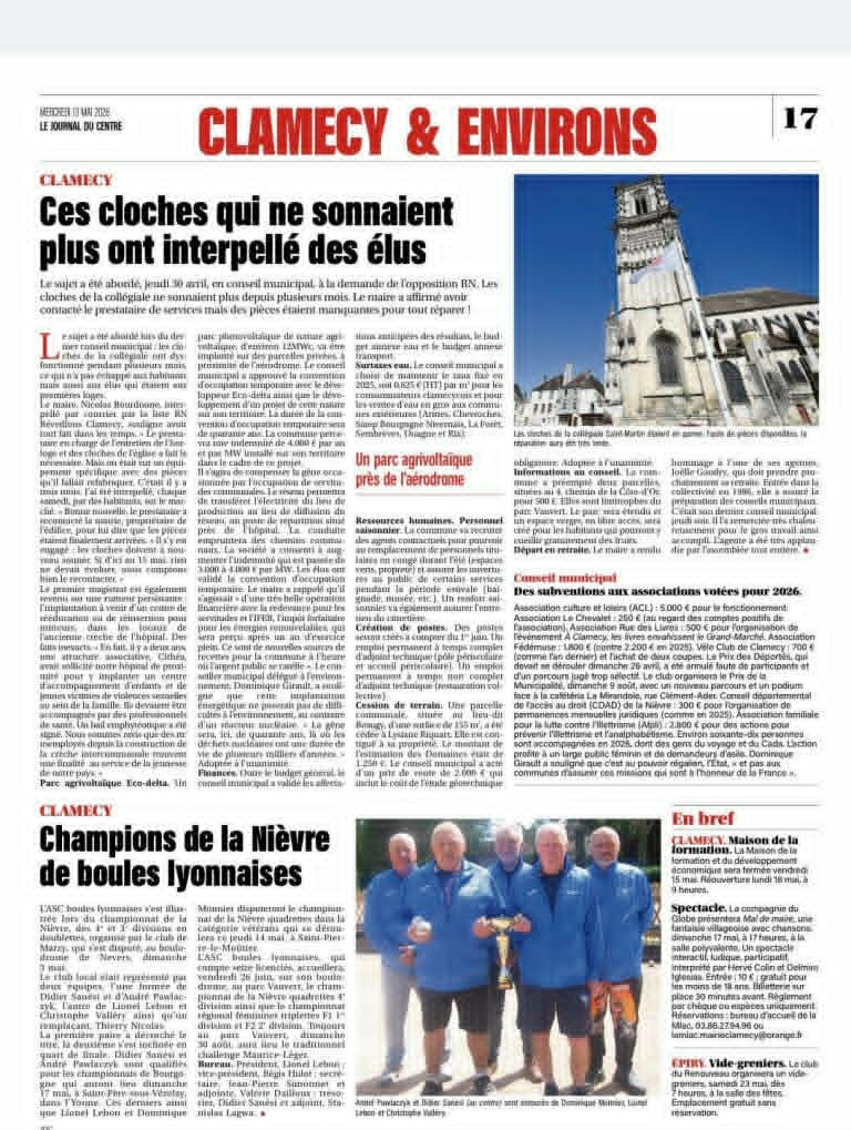 Article du journal du centre du 13 mai 2026