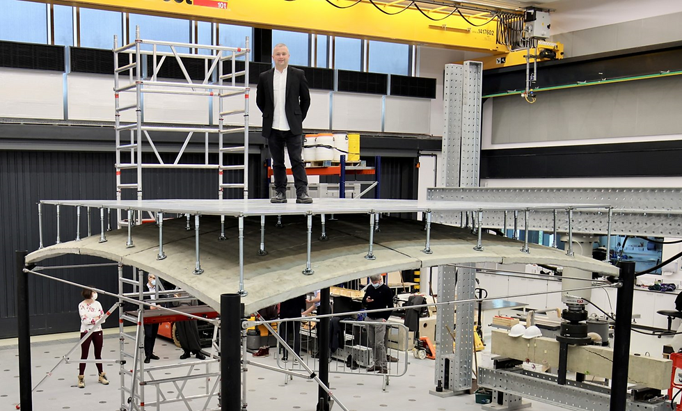 Floor shell reduces material volumes by 75% over a conventional concrete flat slab.
