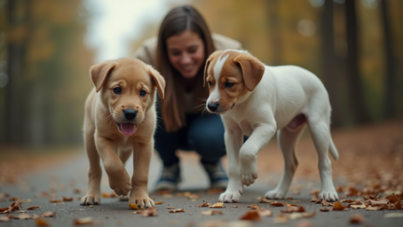 puppies working with a professional trainer