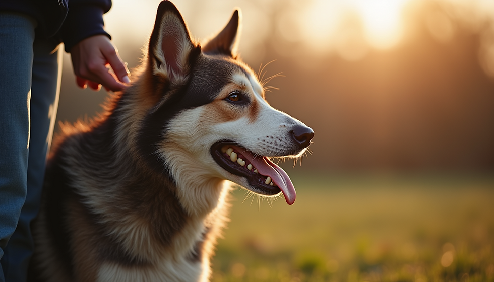 Husky working with dog trainer