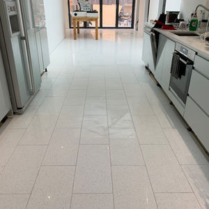 white quartz floor in kitchen with underfloor heating in Houghton Regis
