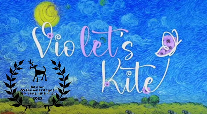 The cover poster of VioLET's Kite - a van Gogh-esque landscape