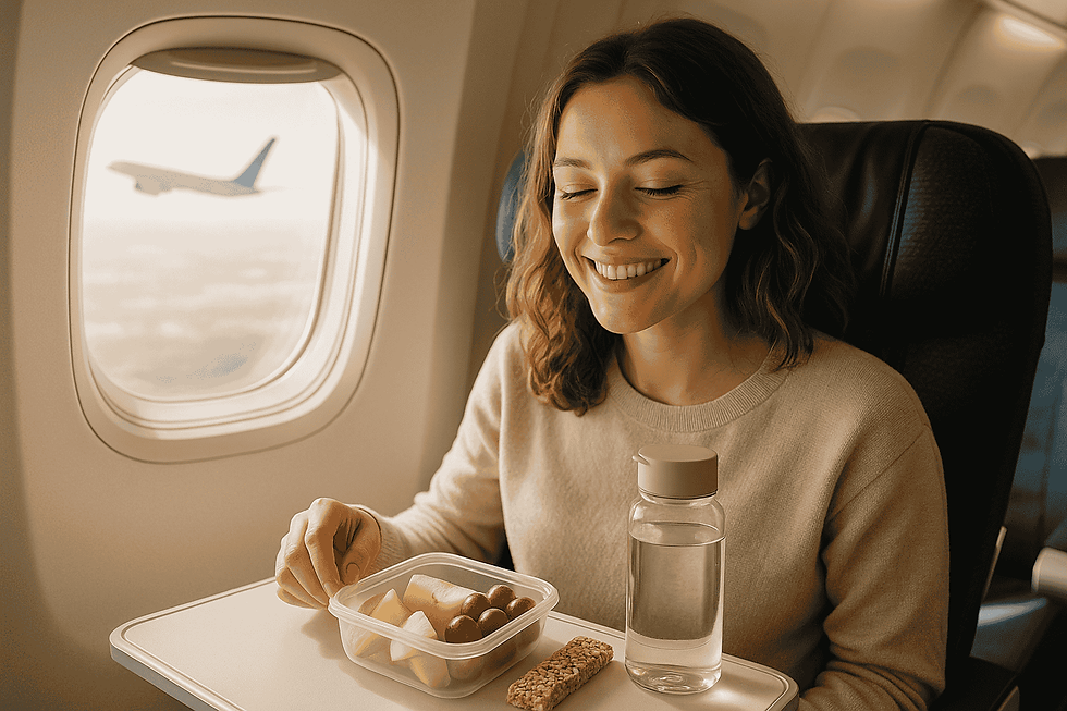 comida y bebida en un vuelo