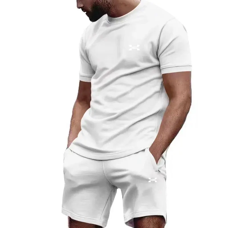 Thumbnail: New summer men's casual shortsleeved shorts 2-piece city street fashion T-shirt 