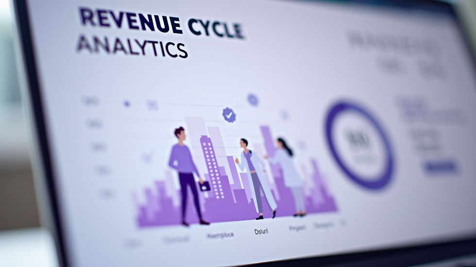 Close-up view of a computer screen displaying revenue cycle analytics dashboard
