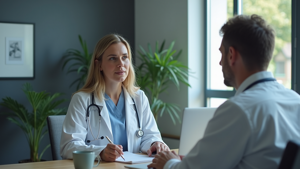 Eye-level view of a telehealth consultation