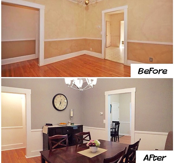 Before and after painting a dining room.