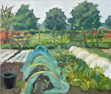 vegetables growing in a garden with poly tunnels