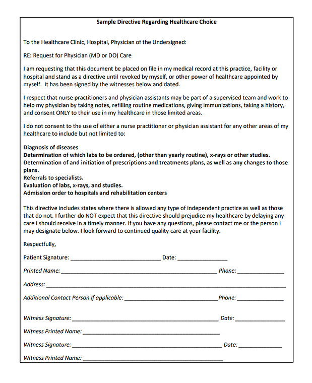 Patient Directive Example Resources | Patients at Risk