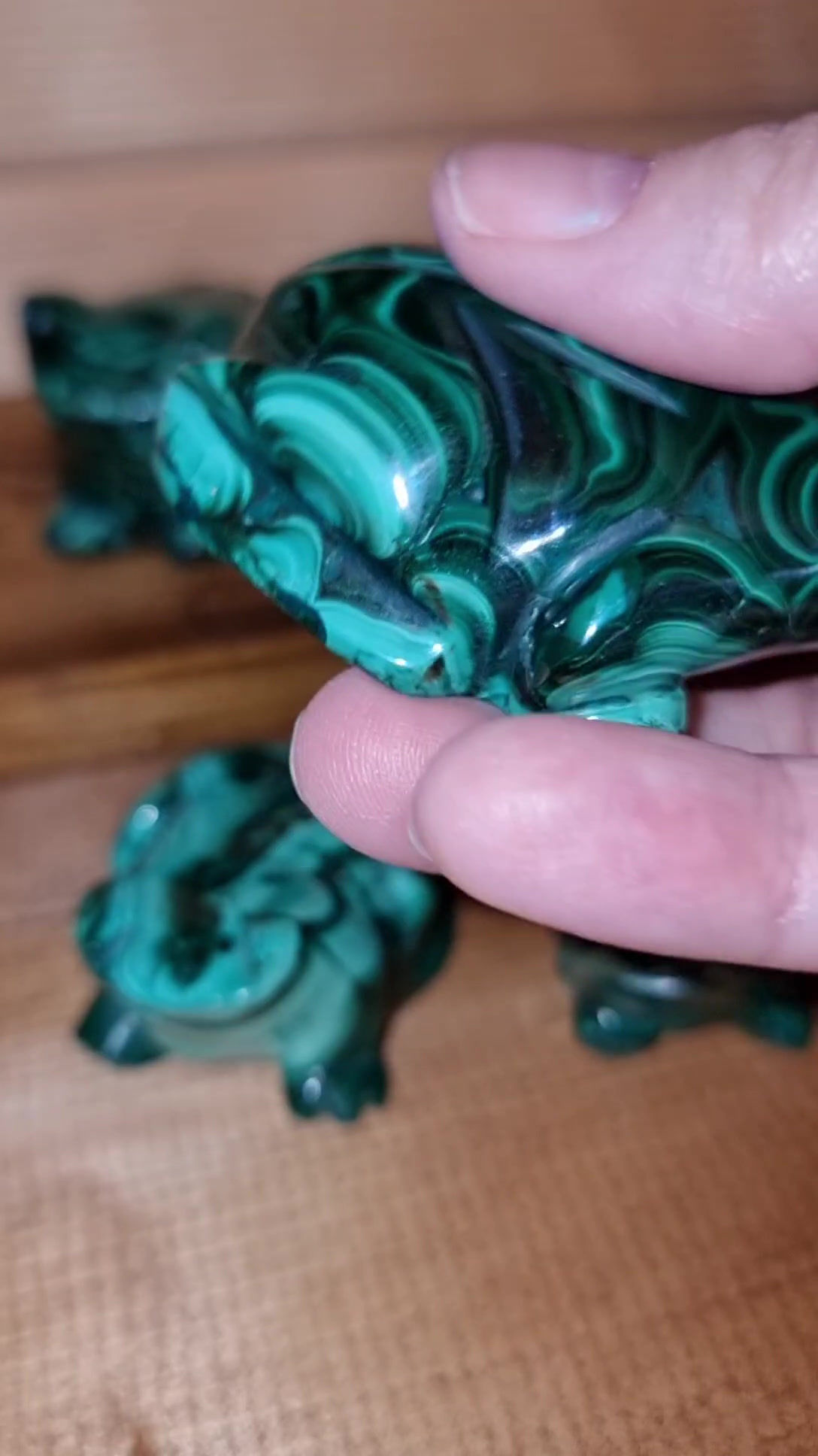 Malachite Frog Carvings
