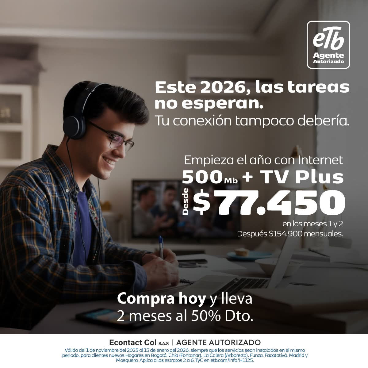 Internet Hogar Fibra Óptica ETB 910 Megas