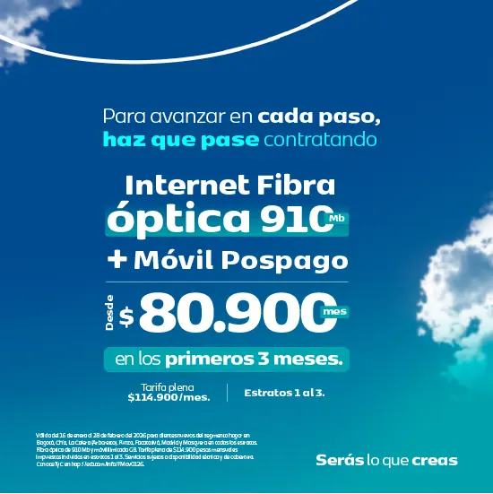 Internet Hogar Fibra Óptica ETB 910 Megas