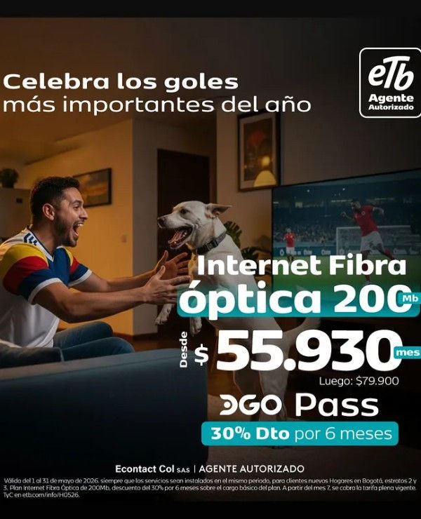 Internet Hogar Fibra Óptica ETB 910 Megas