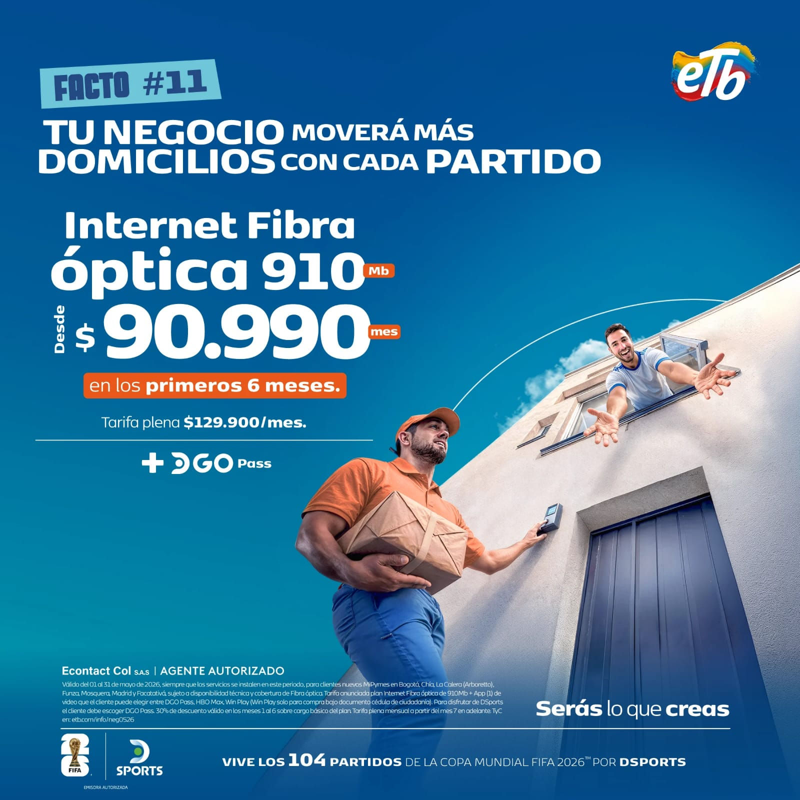 Internet Hogar Fibra Óptica ETB 910 Megas