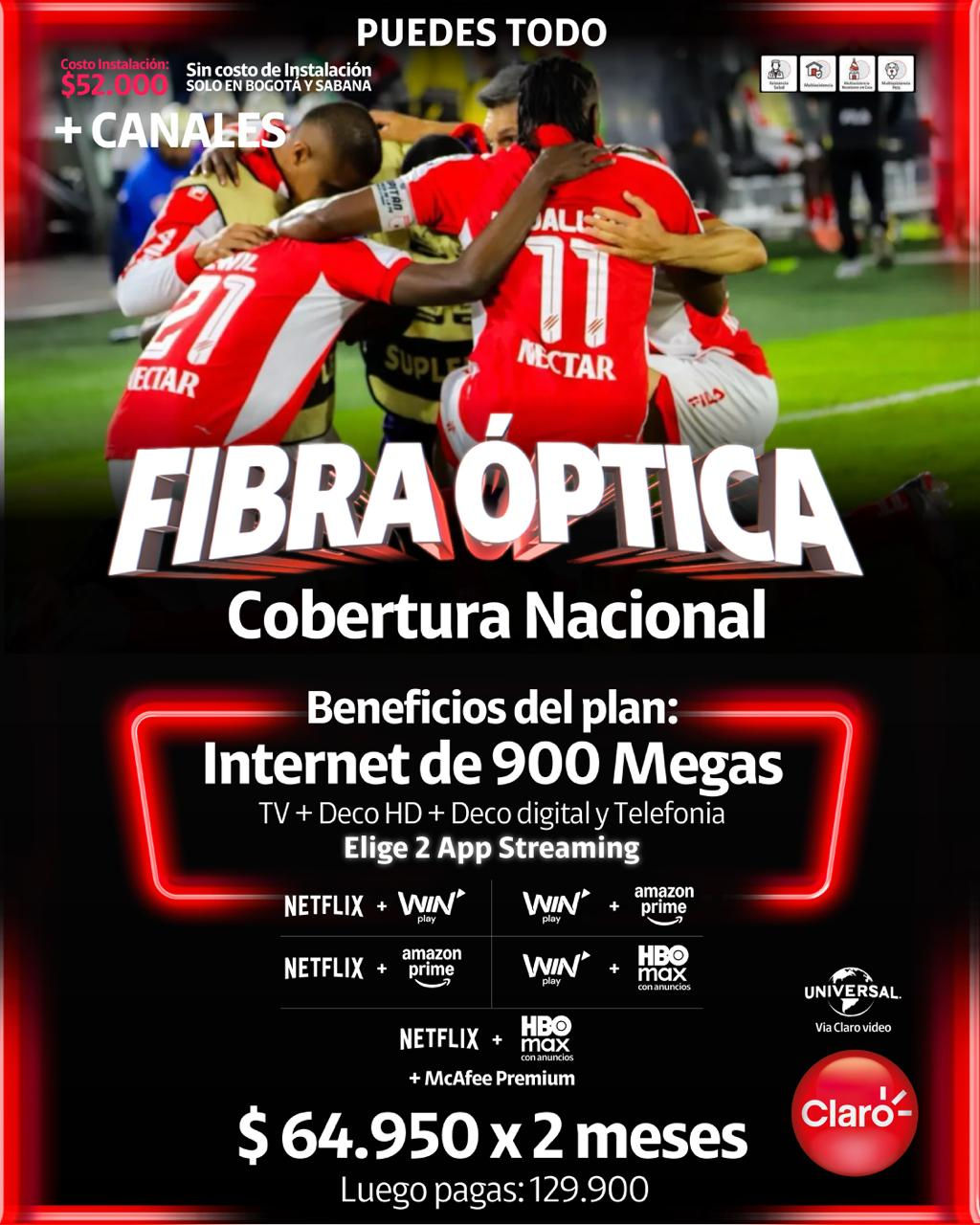 Internet Hogar Fibra Óptica Claro 900 Megas