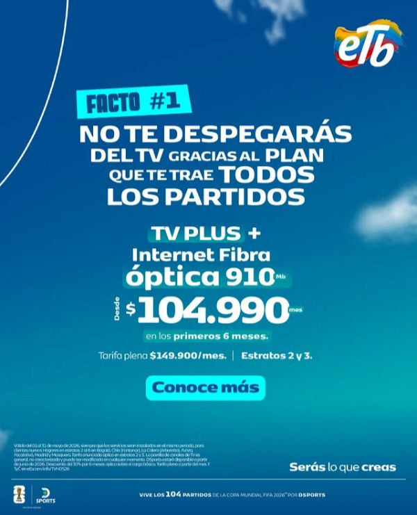 Internet Hogar Fibra Óptica ETB 910 Megas