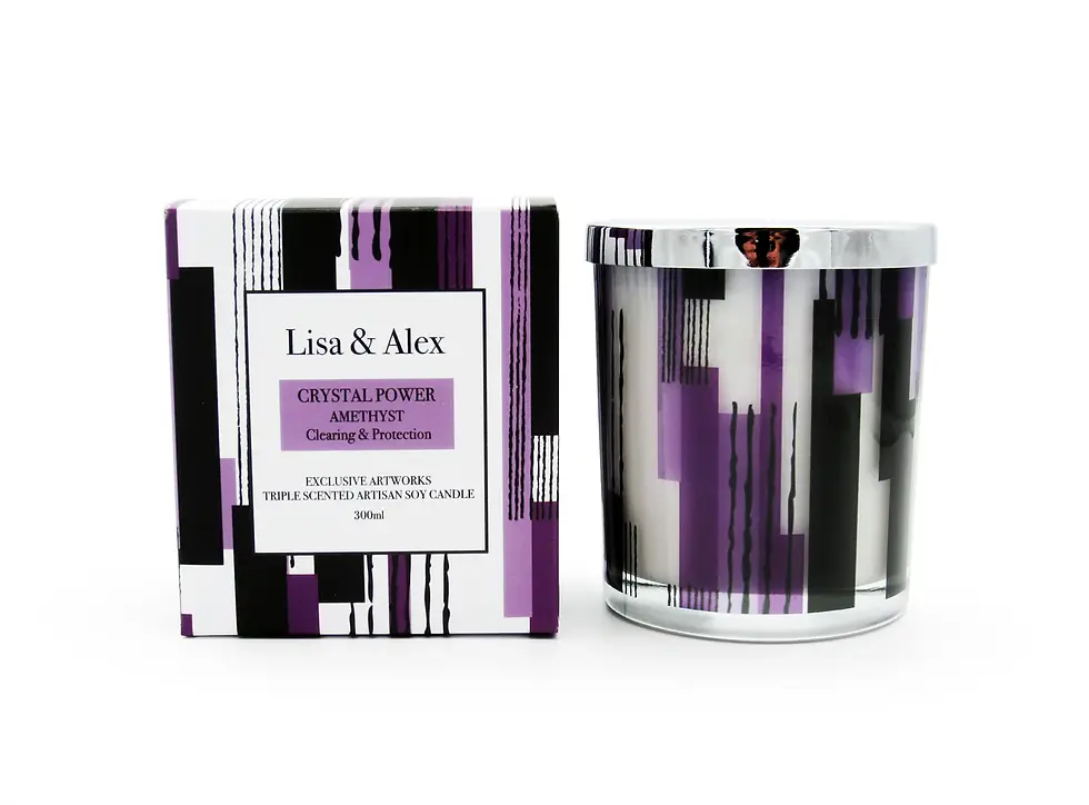 Thumbnail: Hand Poured Pure Natural Soy Candle with Crystals AMETHYST 300g