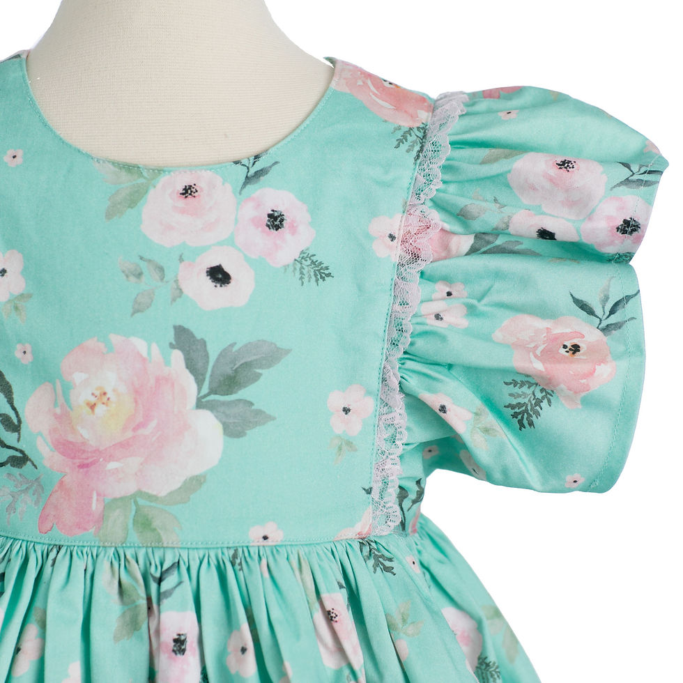 Thumbnail: Flutter Sleeve Green and Pink Dress