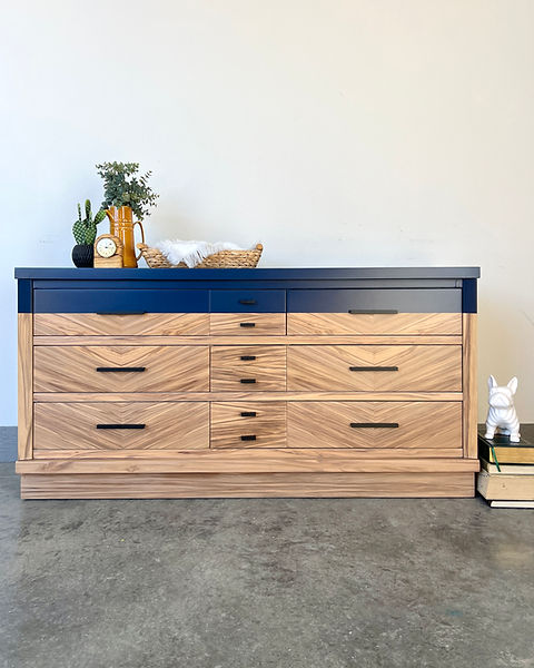Navy and Wood 9 Drawer Dresser | BRASS TACKS Navy and Wood 9 Drawer Dresser | BRASS TACKS